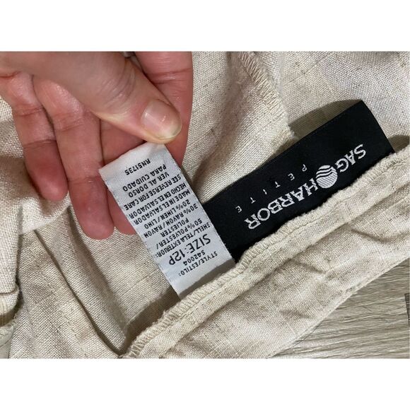 Sag Harbor Light Khaki Linen Pants, Straight Leg, Size 12P - Picture 5 of 7